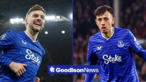 Kiernan Dewsbury-Hall of Everton celebrates scoring their sides second goal during the Everton vs Burnley Premier League match, Dwight McNeil during the Premier League match between Nottingham Forest and Everton.