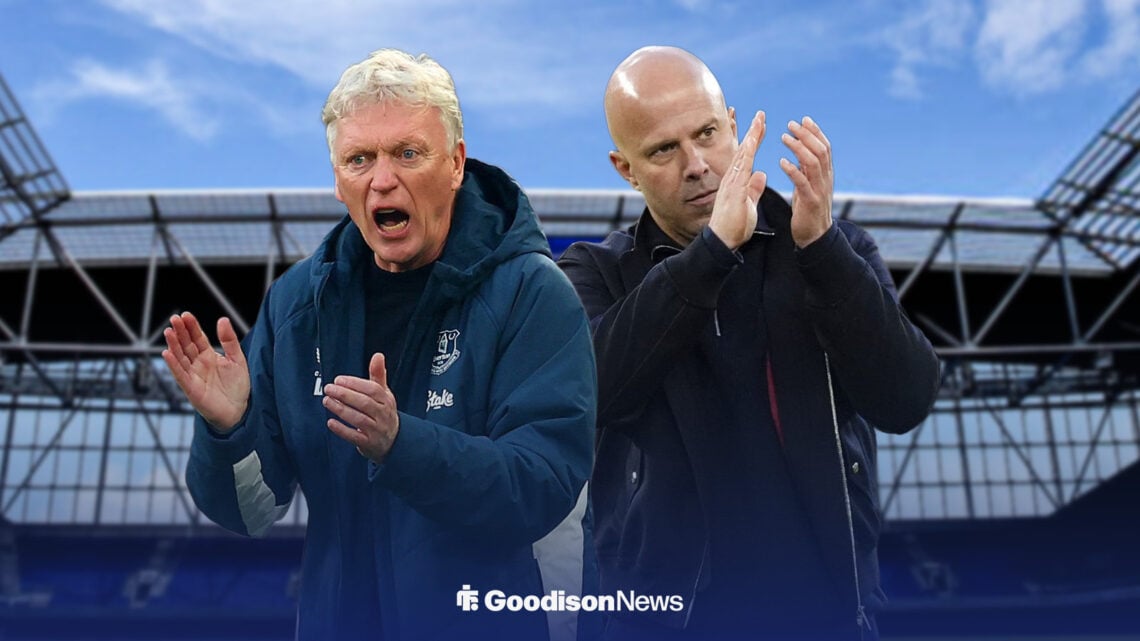 David Moyes and Arne Slot stood at Hill Dickinson Stadium.