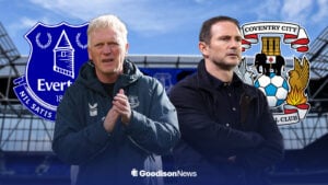 Everton manager David Moyes and Coventry City manager Frank Lampard with Hill Dickinson Stadium background