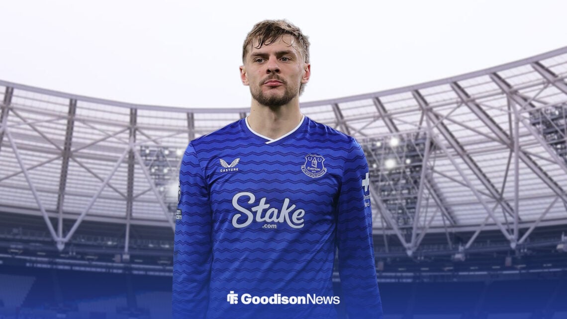 Kiernan Dewsbury-Hall, Everton player, outside the London Stadium, of West Ham.