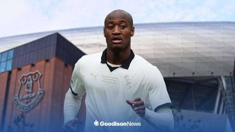 Everton loanee Martin Sherif playing in his Port Vale kit, outside Goodison News.