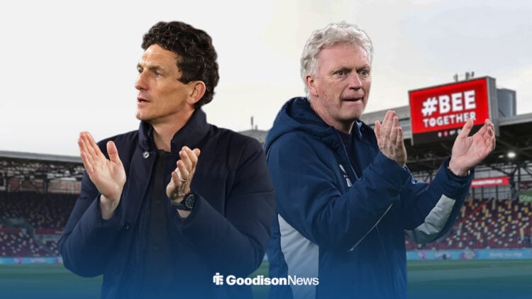 Keith Andrews and David Moyes at the Gtech Community Stadium.