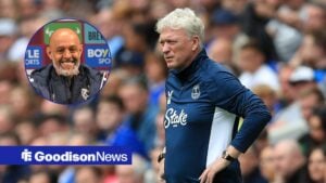 David Moyes looks on in frustration at a circular inset of Nuno Espirito Santo.