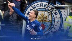 Jack Grealish of Everton F.C. celebrates his goal during the Premier League match between Everton and Crystal Palace at Hill Dickinson Stadium