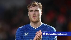 Jake O'Brien applauding Everton fans