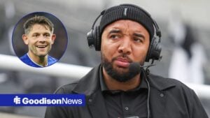 Troy Deeney looking at James Tarkowski.
