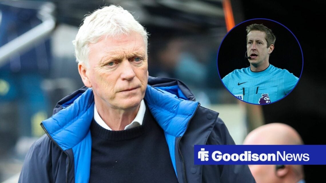 David Moyes looks on with John Brooks as referee in circular inset
