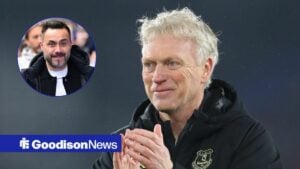 David Moyes applauding fans with Roberto De Zerbi in circular inset