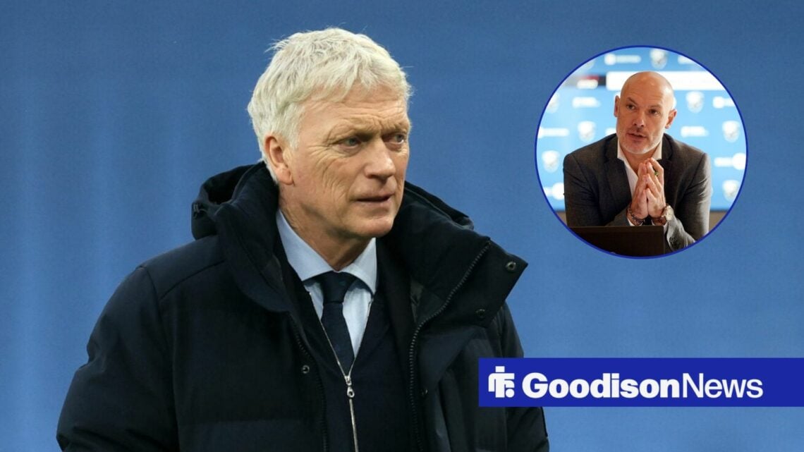 David Moyes looks on with Howard Webb in circular inset