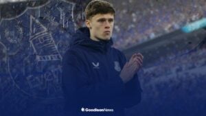 Harrison Armstrong of Everton thanks the supporters after the Premier League match between Fulham and Everton at Craven Cottage in London, England, on February 7, 2026. London Greater London