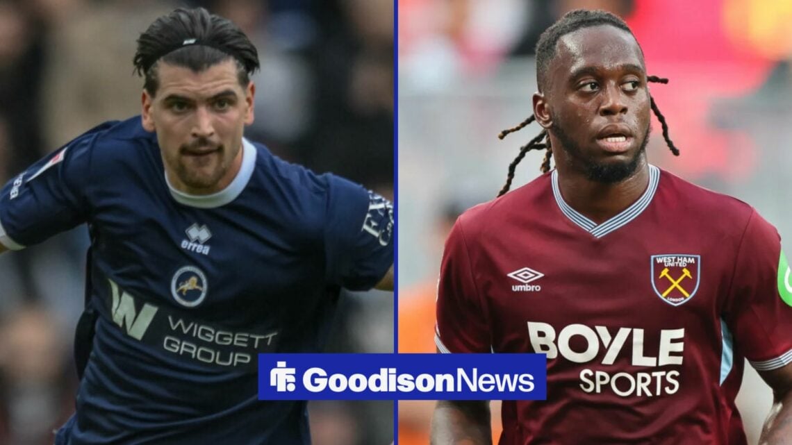 Tristan Crama playing for Millwall and Aaron Wan-Bissaka playing for West Ham