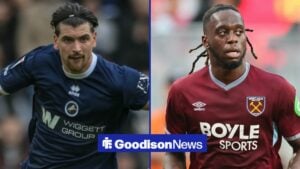 Tristan Crama playing for Millwall and Aaron Wan-Bissaka playing for West Ham