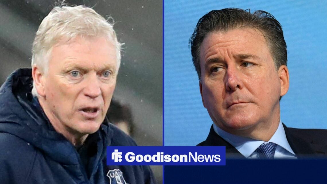 David Moyes looking on with Dan Friedkin look to the left