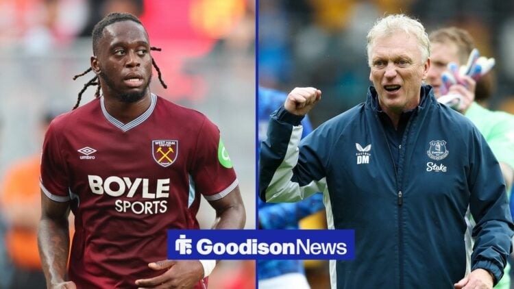 Aaron Wan-Bissaka looking at David Moyes.