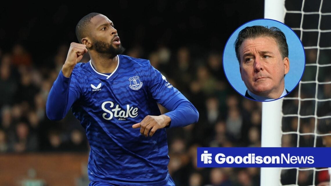 Beto of Everton celebrates after his side scores during the Premier League match between Fulham and Everton, Everton owner and Roma President Dan F...