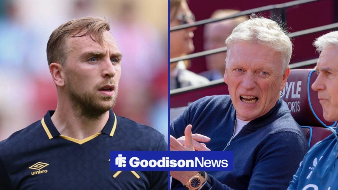 Split image of West Ham United forward Jarrod Bowen and Everton manager David Moyes