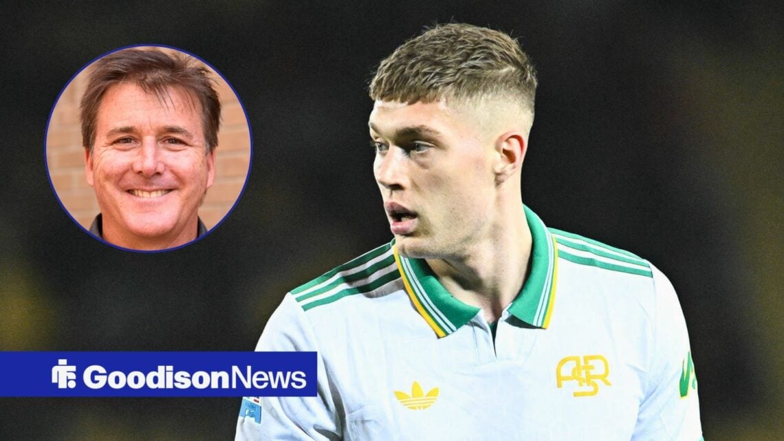 Roma striker Artem Dovbyk as main image with Everton chief Dan Friedkin in circular inset on the left