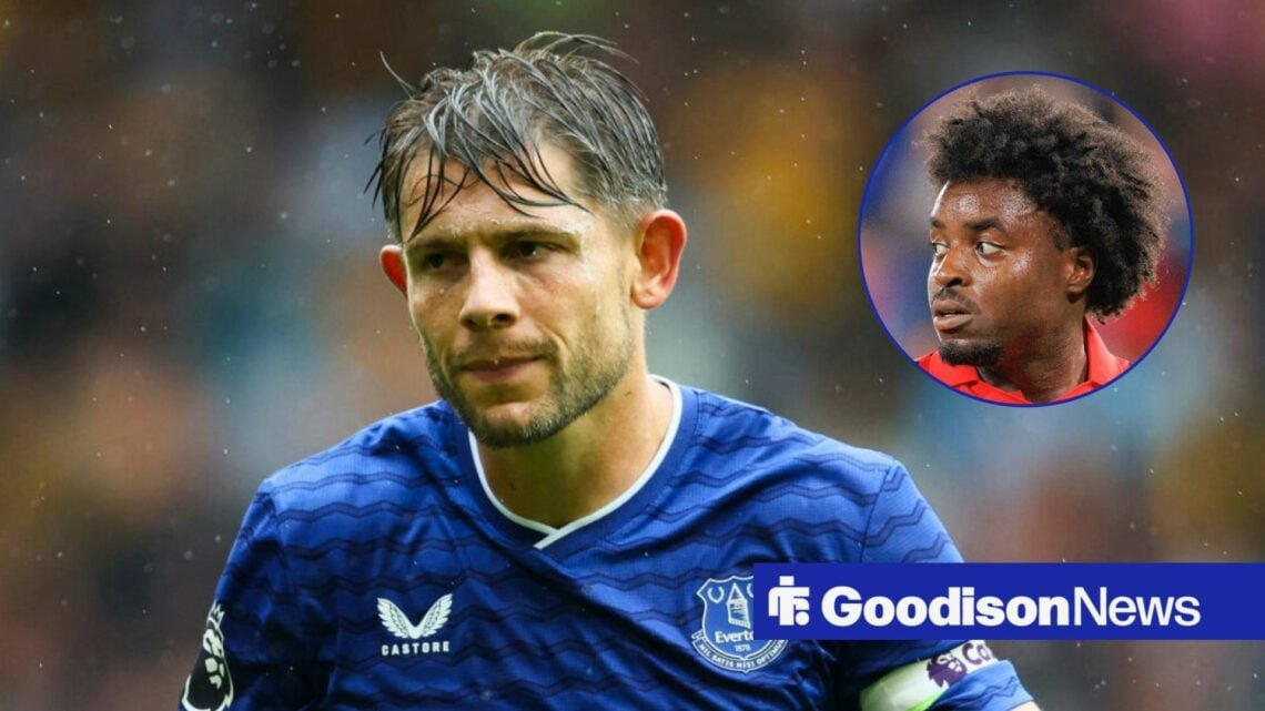 Everton defender James Tarkowski as main image with Osasuna centre-back Enzo Boyomo in circular inset on right