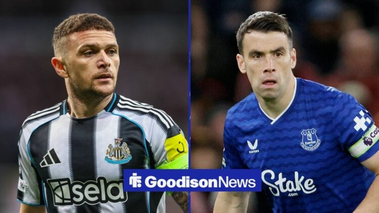 Kieran Trippier in action for Newcastle, Seamus Coleman in action for Everton.