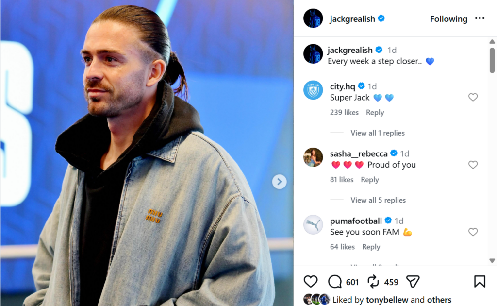 Jack Grealish's Instagram post