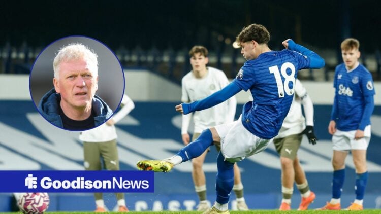 Shea Pita of Everton scores their sides third goal during the Everton U21 vs PSV Eindhoven U21 Premier League International Cup match, Everton boss...