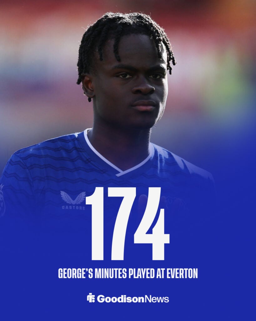 Tyrique George of Everton thanks the supporters after the Premier League match with Brentford.