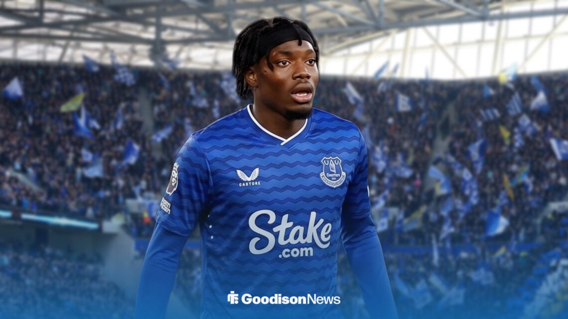 Abdul Fatawu in an Everton shirt