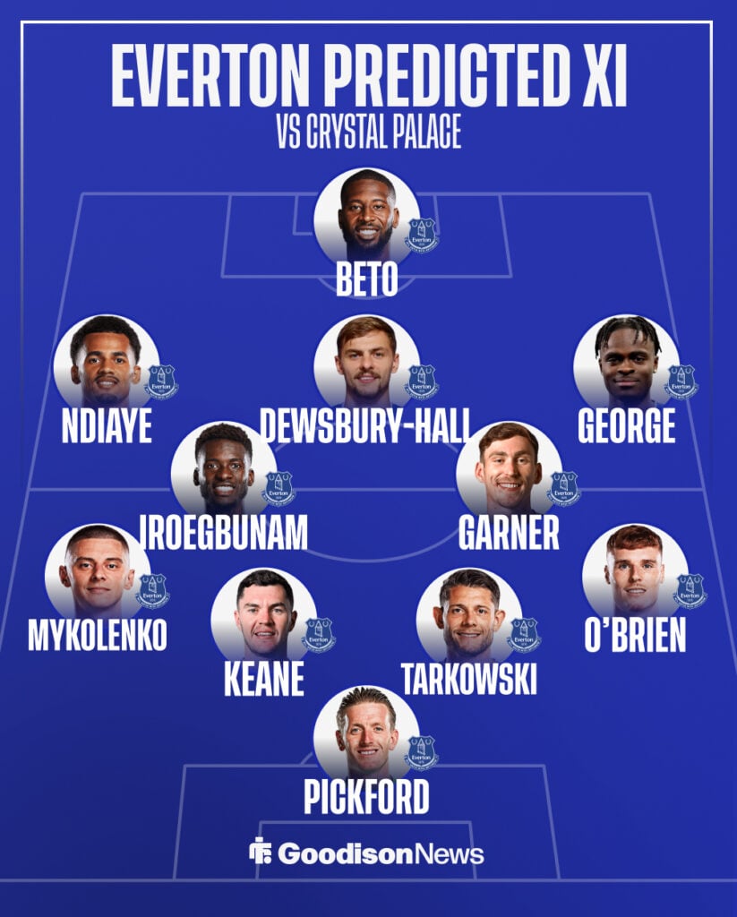 A graphic detailing the predicted Everton lineup vs Crystal Palace.
