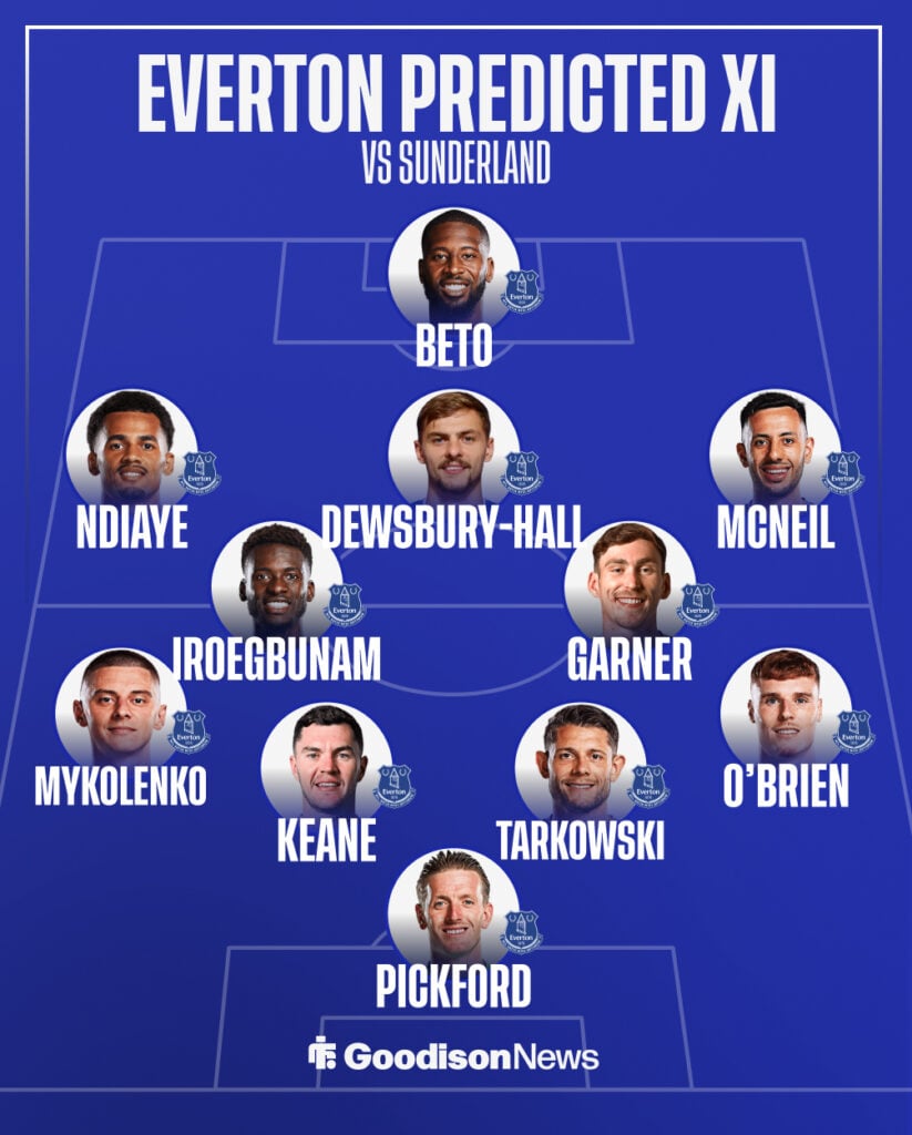 A graphic detailing the predicted Everton lineup vs Sunderland.