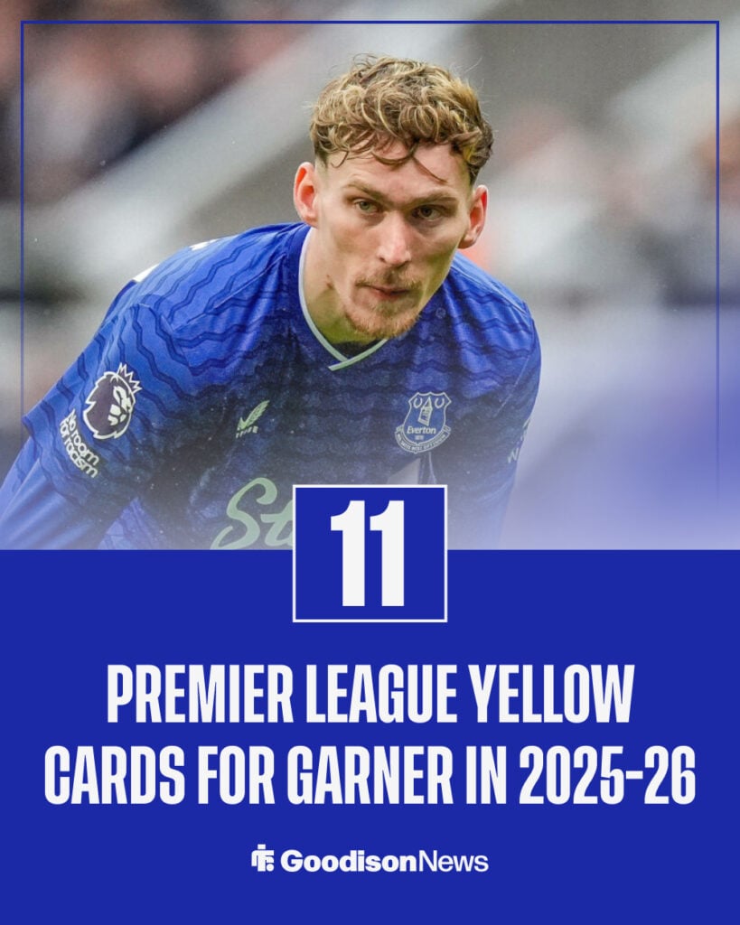 James Garner has 11 Premier League yellow cards this season