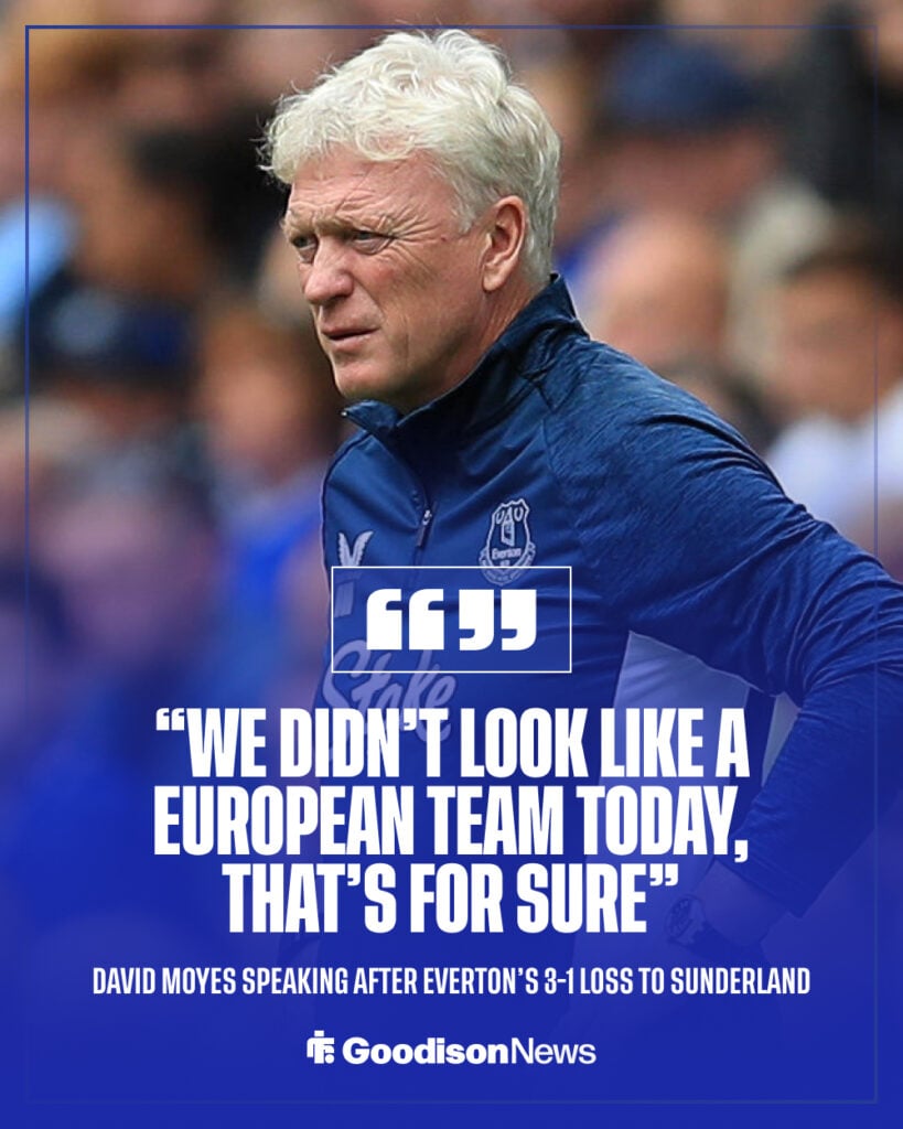 A graphic detailing David Moyes' thoughts after the 3-1 loss to Sunderland.