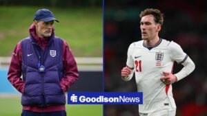 Thomas Tuchel in England training, with James Garner in England action alongside him