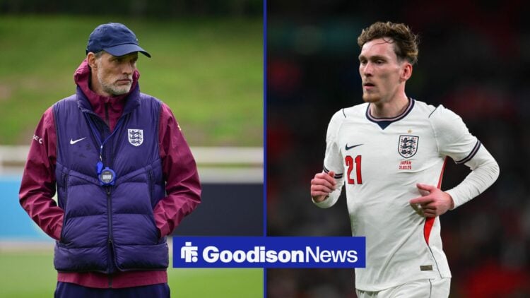 Thomas Tuchel in England training, with James Garner in England action alongside him