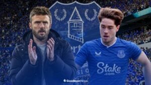 Michael Carrick with Hayden Hackney in Everton shirt