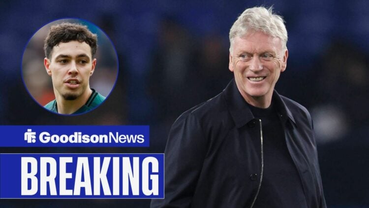 Everton manager David Moyes smiling at Watford winger Othmane Maamma.